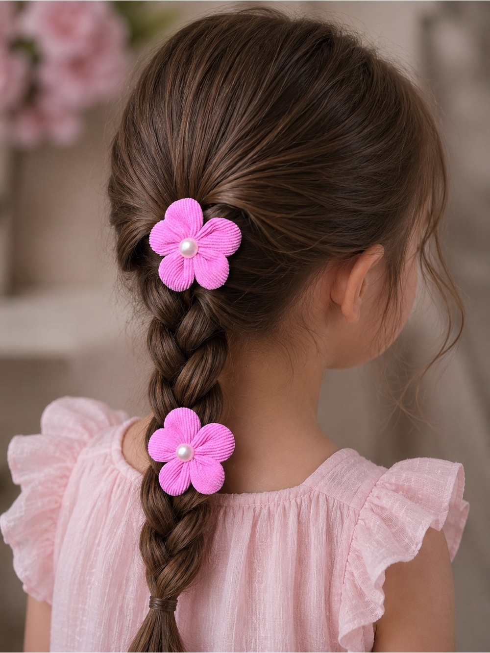 Pink Flower Pearl Kids Hair Clips - Set of 2